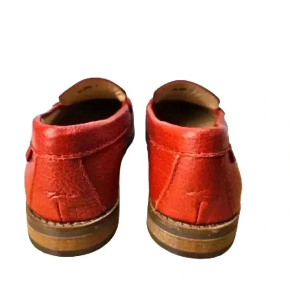 Marc Joseph NY Girls Sz 1 Red Pebbled Leather Loafers Moccasin Preppy School